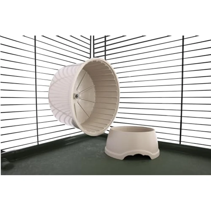 Kerbl Pet Kleintierkäfig Flat Nature, Hamsterkäfig in Taupe, dunkelgrün und schwarz, 80x45x51cm, mit Häuschen, Futternapf und 3 Etagen für Hamster, Mäuse und Ratten – Bild 2