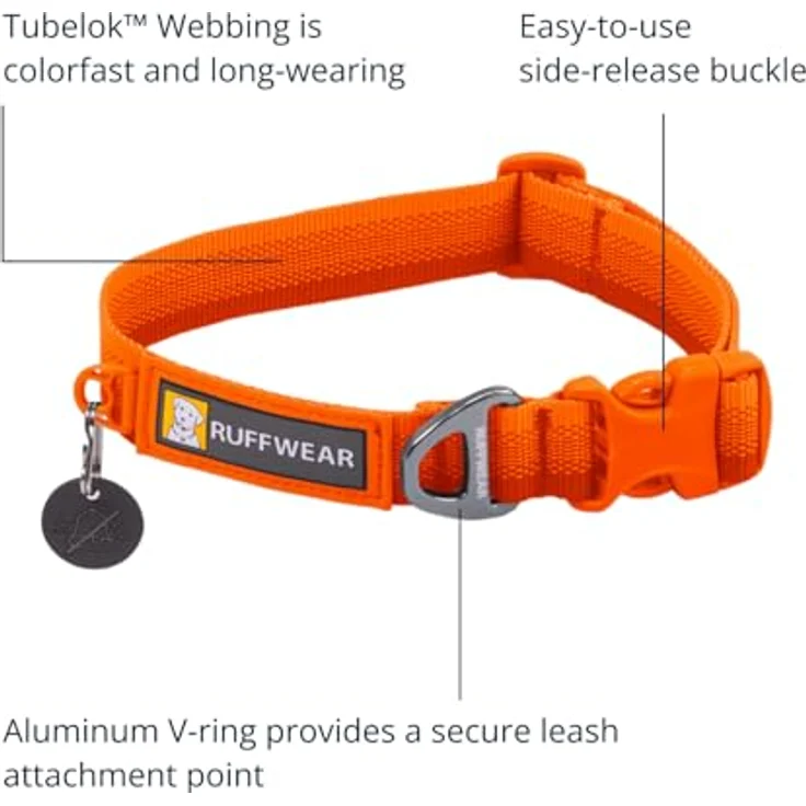 Ruffwear Front Range-Halsband, längenverstellbares Hundehalsband aus weichem Stoff mit V-Ring, Blaze Orange – Bild 3