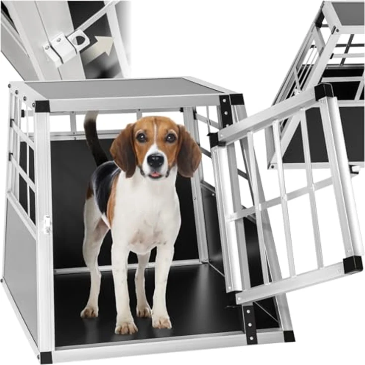tectake® Hundebox Auto, Aluminium Hundetransportbox für kleine Hunde, leicht und stabil, trapezförmige Bauweise, 54 x 69 x 50 cm (Single klein) – Bild 1