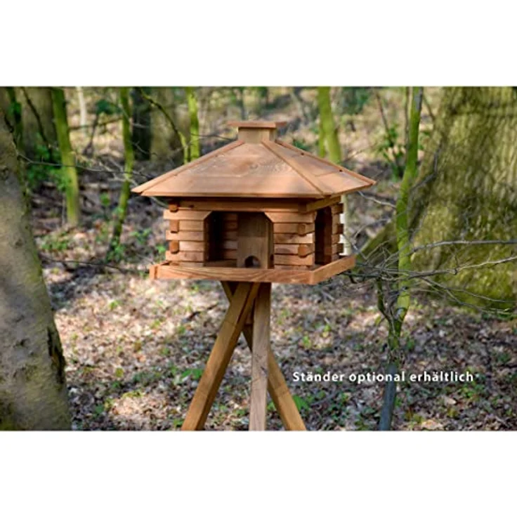 dobar 45300e Rustikales Vogelfutterhaus im Blockhaus-Stil mit dekorativem Holzdach, Vogelhaus mit integriertem Futtersilo, Kiefer, XL, braun – Bild 6