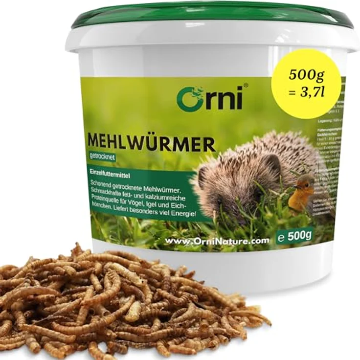 Orni Mehlwürmer getrocknet 500g, Premium Insektenfutter für Wildvögel, Igel, Fische & Eichhörnchen, 100% naturbelassen, ohne Zusatzstoffe – Bild 1