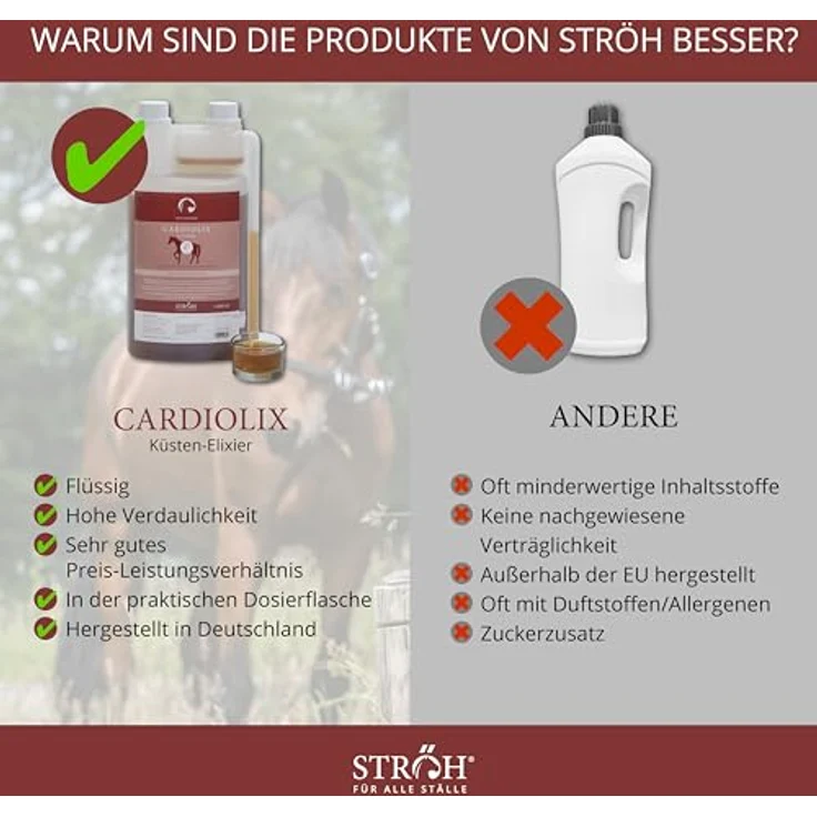 STRÖH CARDIOLIX (1l), Kräuter Elixier zur Herz-Kreislauf-Unterstützung für Pferde, mit Weißdorn & Rosmarin, ideal für ältere Pferde, zuckerfrei – Bild 5