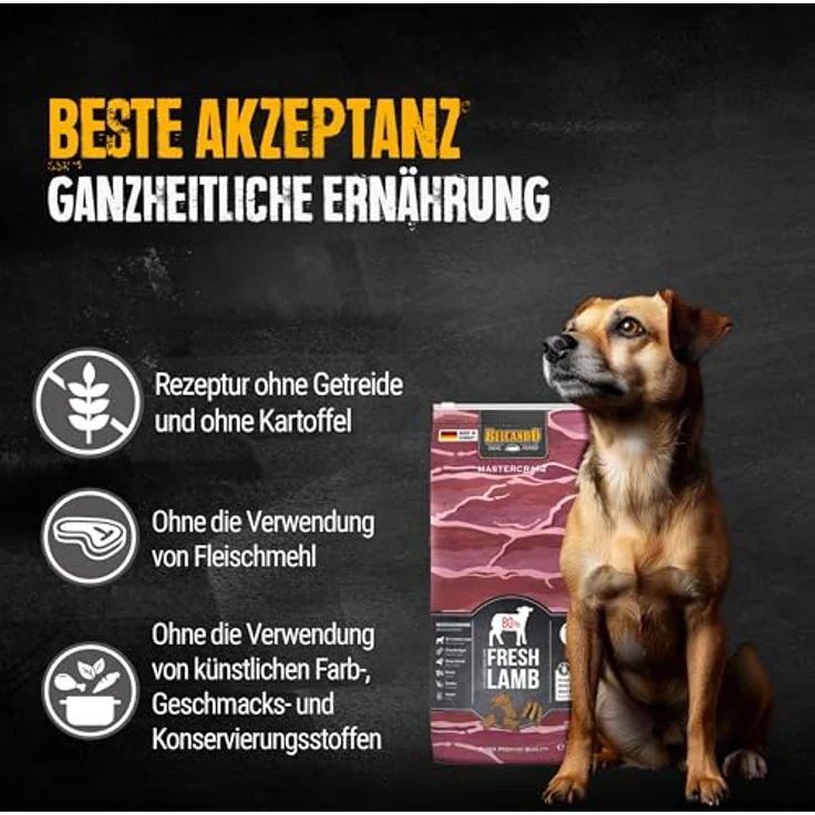 BELCANDO MASTERCRAFT Hundefutter trocken Fresh Lamb, 10kg, getreidefreies Trockenfutter mit 80% frischem Lammfleisch, für alle Rassen, Made in Germany – Bild 5