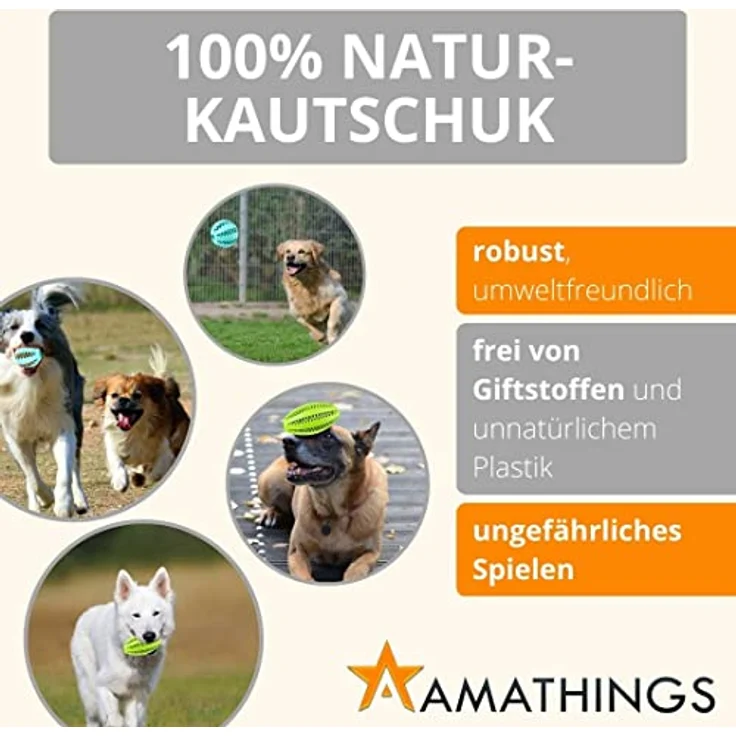 AMATHINGS Hundespielzeug Set Doppelpack Snackball und Snackrugby – 100% Naturkautschuk, zahnreinigend, für alle Hunderassen geeignet – Bild 2