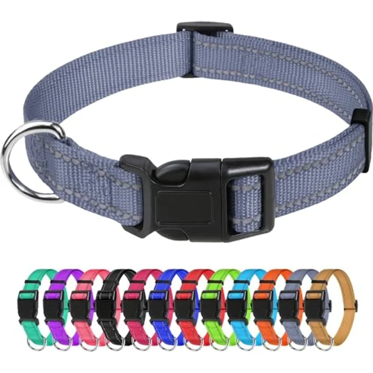 TagME Nylon Hundehalsband, Verstellbares Reflektierendes Halsband mit Sicherheitsschnalle für kleine Hunde, Grau, 2.0 cm Breite – Bild 1