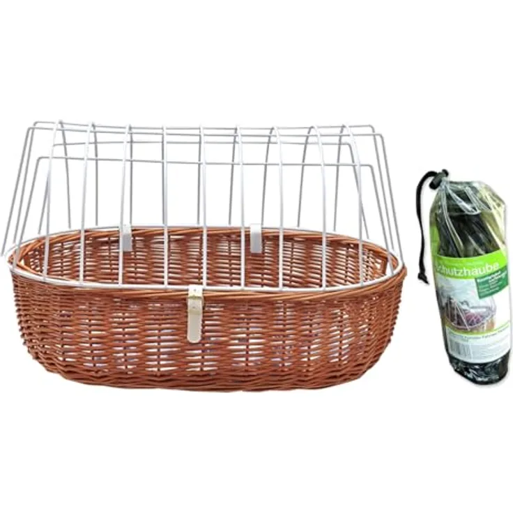 Aumüller Fahrrad-Tierkorb gesotten, Transportkorb für Hunde mit Schutzhaube und Steuerkopfmontage, Maße: L 68 x B 46 x H 18/44 cm
