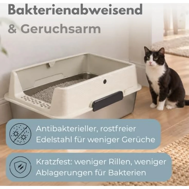 GarPet Katzentoilette 2er Set, XXL Edelstahl Katzenklo mit hohem Rand, silber, 60 x 40 x 26.5 cm – Bild 3