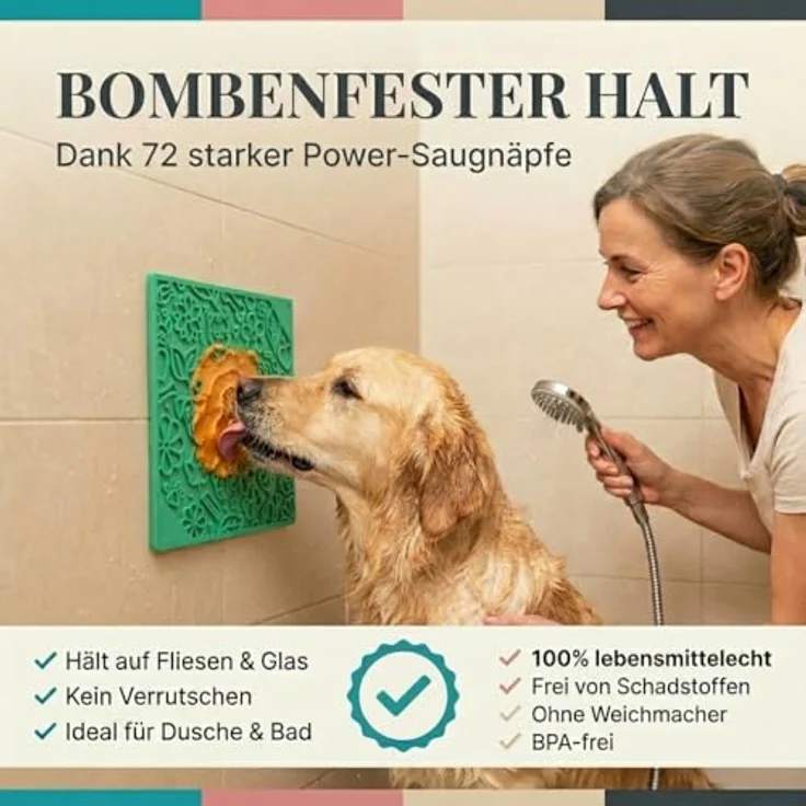 HUND IST KÖNIG Leckmatte Hund 22x22cm, rutschfest mit 72 Saugnäpfen, lebensmittelecht und spülmaschinenfest, inkl. Spatel und Rezepte-Ebook, 2 Stück – Bild 4