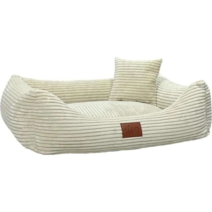 Leo4dog Hundebett Cord, Waschbarer Bezug mit rutschfester Basis, Beige, M 80x60 – Bild 1