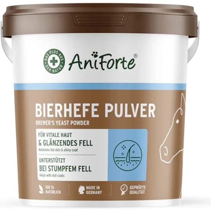 AniForte Reine Bierhefe für Pferde 2,5kg - Pferde Bierhefe Pulver mit B-Vitaminen für vitale Haut und glänzendes Fell, unterstützt die Verdauung