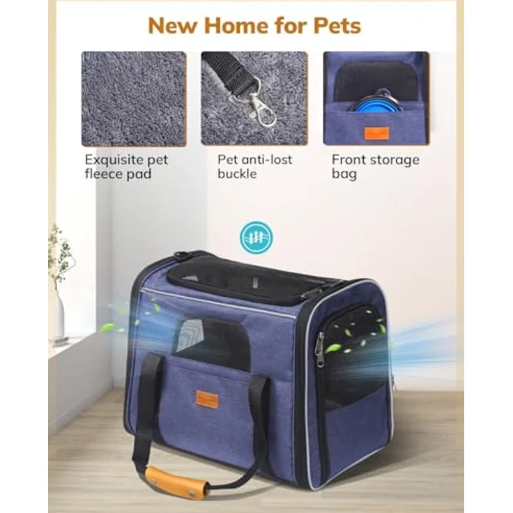 Morpilot Katzentransportbox für große Katzen und Welpen bis 7kg, faltbare Haustiertasche mit atmungsaktivem Netzgewebe und abnehmbarem Kissen, Transportbox für Tierarztbesuche und Reisen, blau – Bild 4