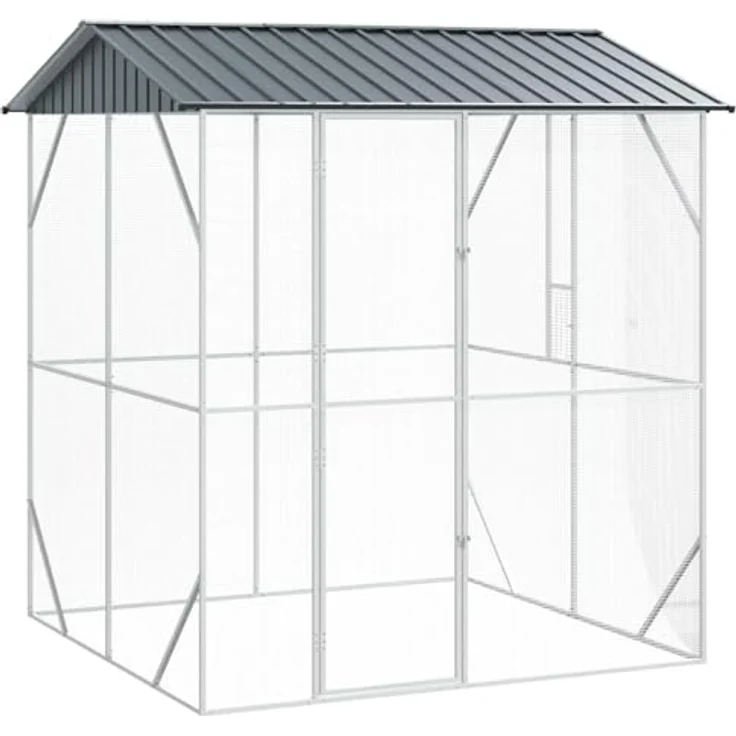 vidaXL Vogelkäfig Anthrazit, verzinkter Stahl, 215 x 208 x 247 cm, wetterfest und stabil, ideal für Garten und Terrasse – Bild 1