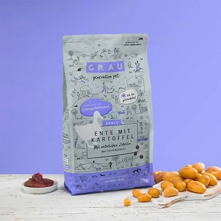 Grau GRAU Ente mit Kartoffel, hypoallergenes Hunde-Trockenfutter, 12kg, getreidefrei für sensible Hunde – Bild 2