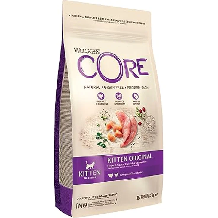 Wellness CORE Kitten Original, Trockenfutter für Kätzchen mit Huhn & Pute, 1,75 kg, getreidefrei, hoher Fleischanteil, fördert Gehirn- & Augenentwicklung, ohne Zuckerzusatz – Bild 1
