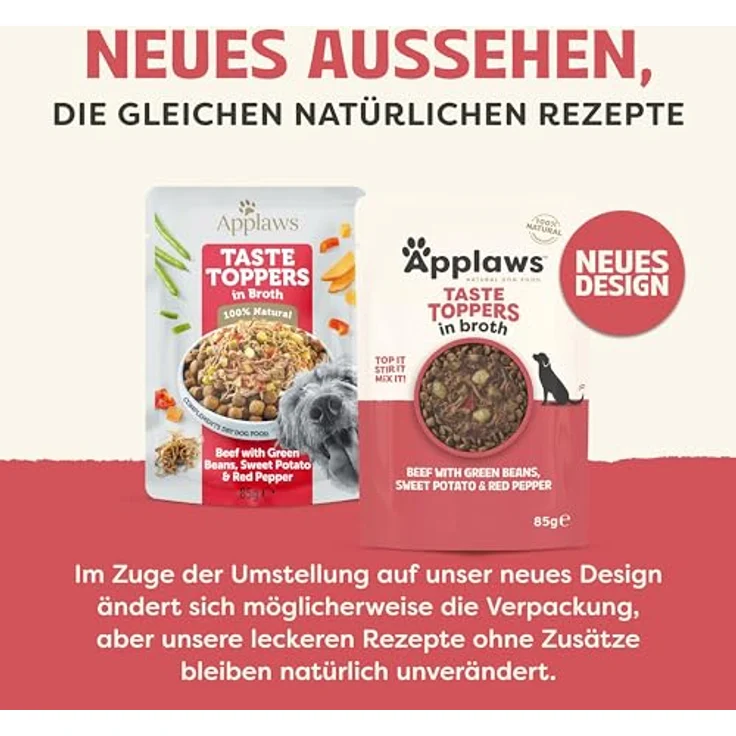Applaws Taste Toppers, 100% natürliche Wet Hundefutter Topper, getreidefreies Rindfleisch mit Gemüse in Brühe, 12 x 85g Beutel – Bild 3