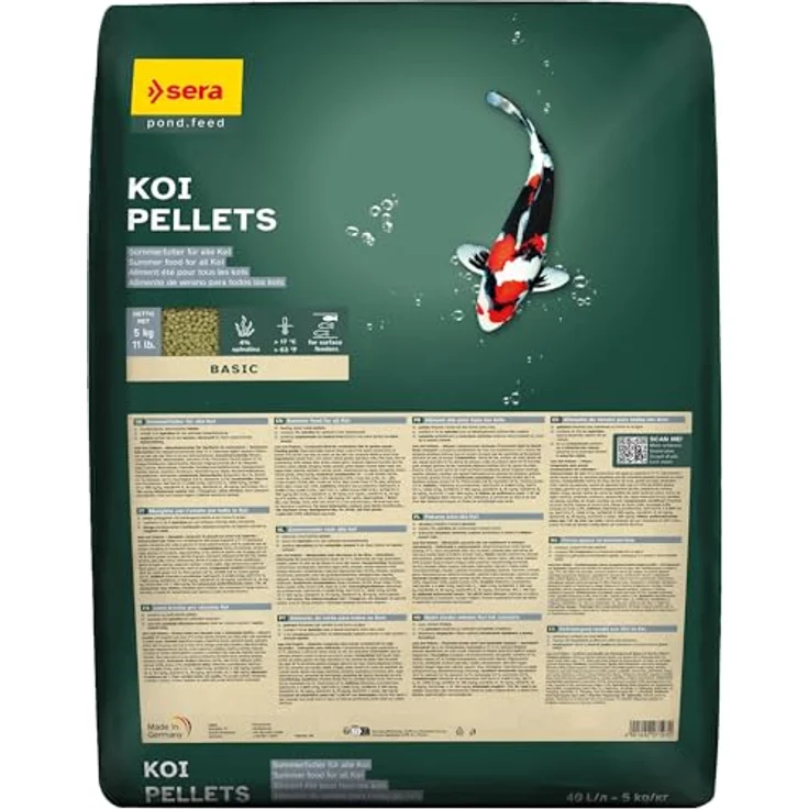 sera Koi Pellets 40 L (5 kg) | Hochwertiges Fischfutter für Koi ab 17 °C mit 4% Spirulina & Weizenkeimen | Schwimmende Pellets für gesundes Wachstum und natürliche Farbausprägung – Bild 1