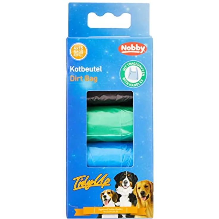 Nobby 67385 TidyUp Kotbeutel mit Tragegriff, 4 Farben, 4 Rollen á 15 Beutel