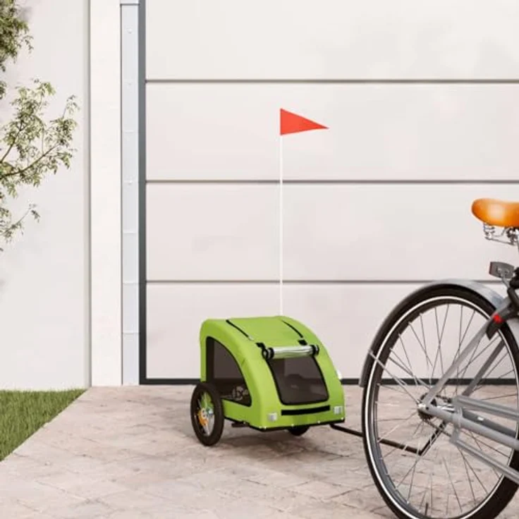 vidaXL Hunde-Transportbox Fahrradanhänger für Hunde Grün Oxford-Gewebe und Eisen, Robuster Rahmen und Komfortables Design – Bild 3