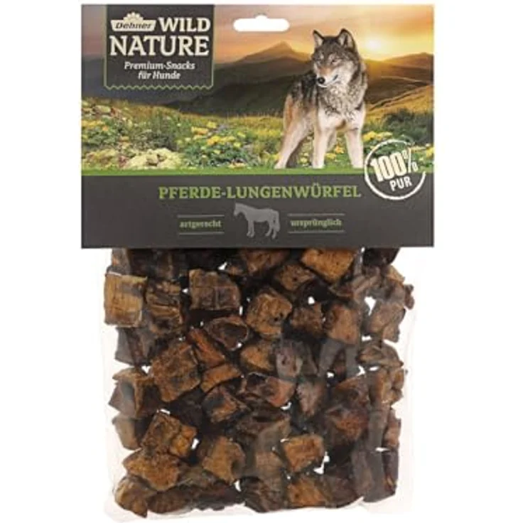 Dehner Wild Nature Hundesnack, Premium Pferde-Lunge Würfelsnack, glutenfrei & getreidefrei, 200 g für ernährungssensible Hunde – Bild 1