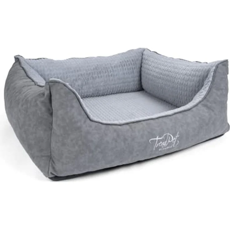 TrendPet VitaBed Style, Orthopädisches Hundebett aus Kunstleder und Memory Foam, flauschig, 80x70cm, Grau – Bild 1