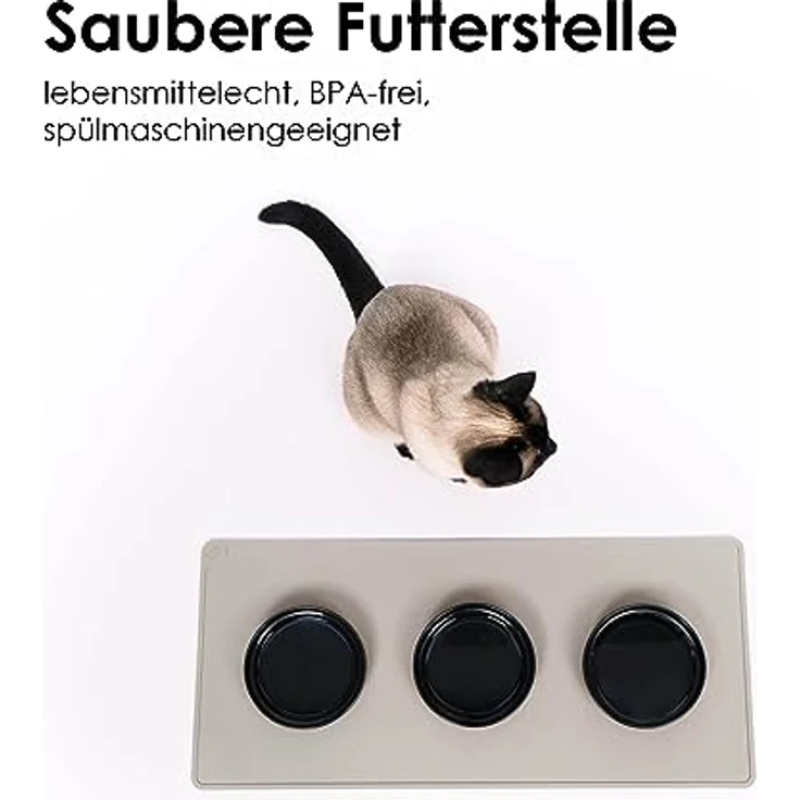 LucyBalu® Square XL Silikon Napfunterlage, 65 x 29 cm, rutschfest und spülmaschinenfest, taupe, ideal für Mehrkatzenhaushalte – Bild 2
