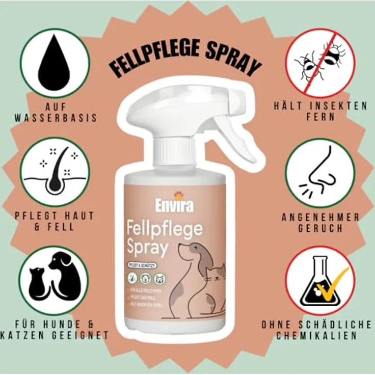 Envira Fellpflege-Spray für Hunde & Katzen 500 ml - Entfilzungsspray mit Repellent-Wirkung gegen Insekten, pflegt Fell & Haut, für alle Felltypen – Bild 2