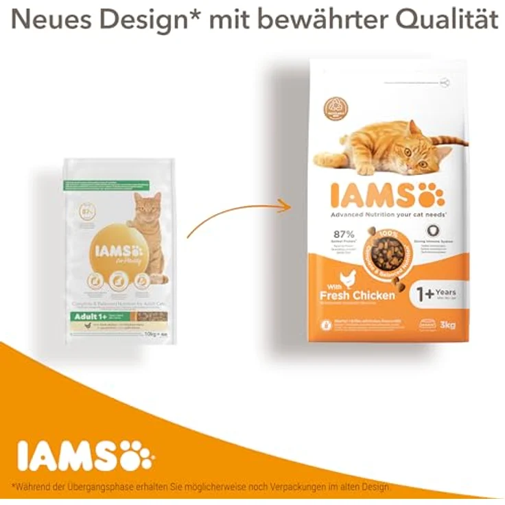 IAMS Anti-Haarballen Katzenfutter trocken mit Huhn, 10 kg, Spezialfutter für Katzen ab 1 Jahr, omega-3 & omega-6 Fettsäuren, weizenfrei – Bild 3