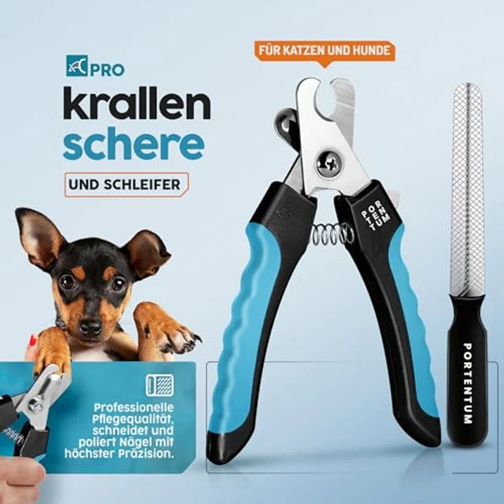 PORTENTUM Krallenschere für Hunde und Katzen, Edelstahl Nagelknipser mit Nagelfeile, ergonomisch und sicher, 6 Zoll – Bild 2
