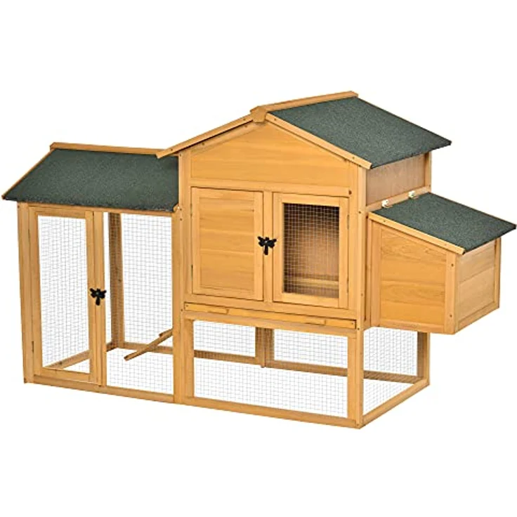 PawHut Zwerghühnerstall Zwerghühnerhaus mit Auslauf Tannenholz Gelb 168x75x103 cm – Bild 1
