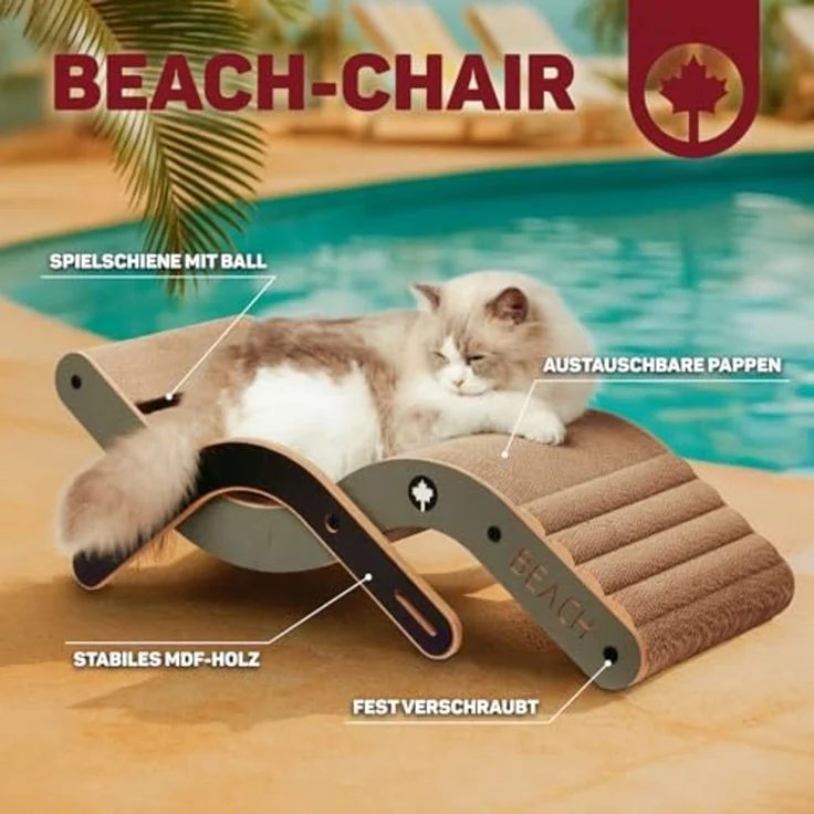 Canadian Cat Company Kratzbrett Design-Kratzmöbel Beach Chair, Katzenliege, Sonnenliege für Katzen, dunkel, 70 x 35 x 25 cm – Bild 2