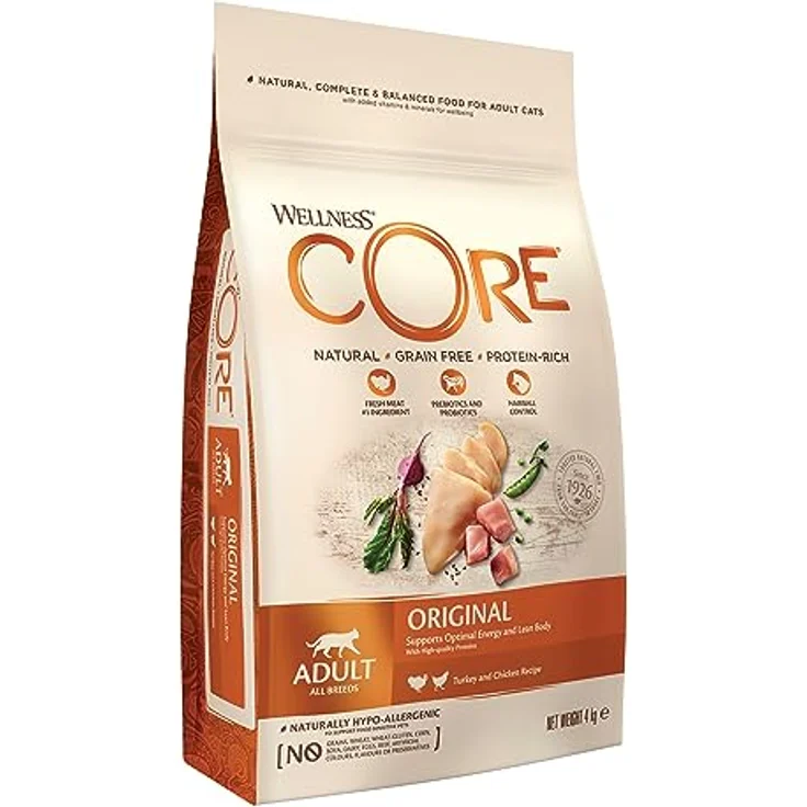 Wellness CORE Original, Pute & Huhn, 4 kg, getreidefreies trockenes Premium Katzenfutter, weich für eine proteinreiche Ernährung, ohne Zuckerzusatz, zur Haarballenprävention – Bild 1