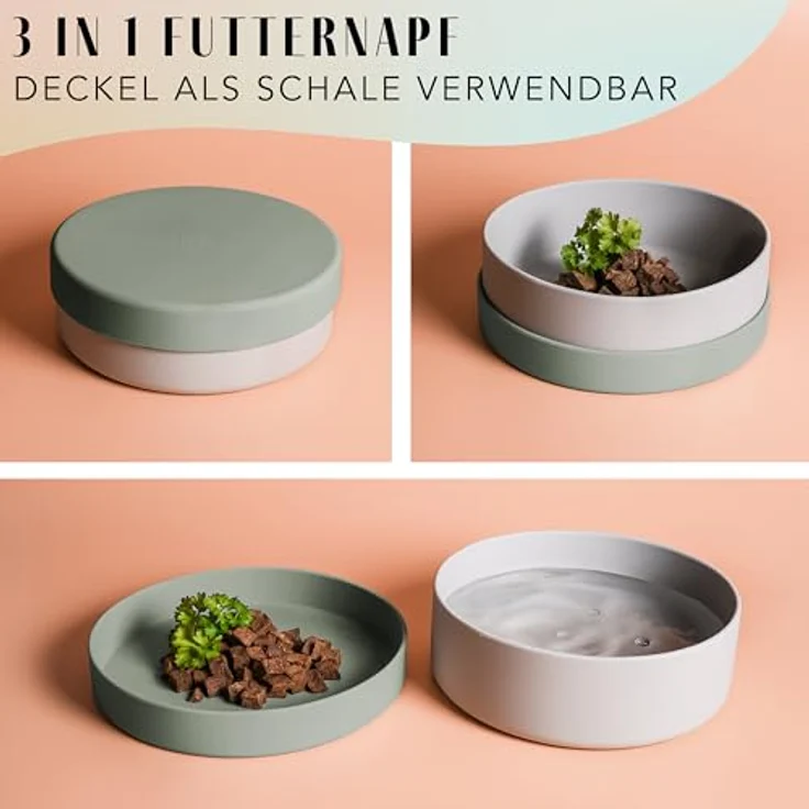 ne&no® Silikon Hundenapf 1200 ml mit Deckel für kleine und mittelgroße Hunde | rutschfest und luftdicht für frisches Futter | elegantes Design als Untersetzer – Bild 2