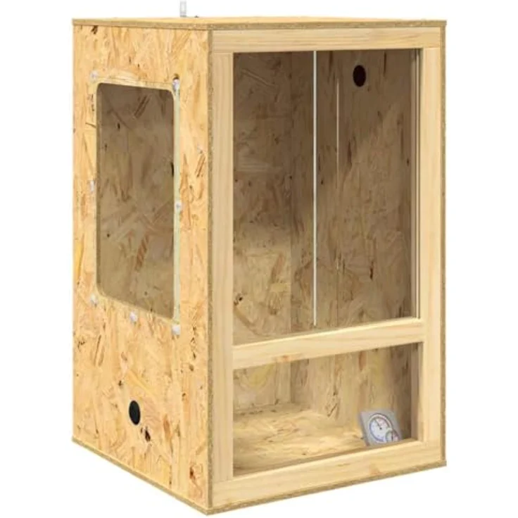 vidaXL Terrarium 50 x 50 x 80 cm, braun, aus OSB mit Thermometer für Reptilien und Amphibien, langlebig und vielseitig – Bild 1