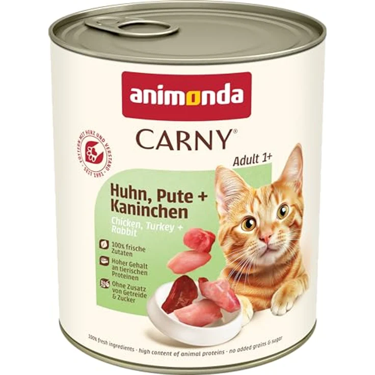 animonda Carny Katzen Nassfutter Huhn + Pute + Kaninchen, getreidefreies Nassfutter für Katzen, 6 x 800g, ohne Zucker, mit frischen fleischigen Zutaten – Bild 1