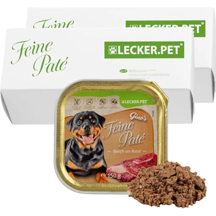 Lyra Pet Lecker.Pet® Gino's Feine Paté 22 x 150 g, Hunde Nassfutter reich an Rind, getreidefrei & glutenfrei, hochverdaulich, ohne Zuckerzusätze, reich an Proteinen & Mineralien