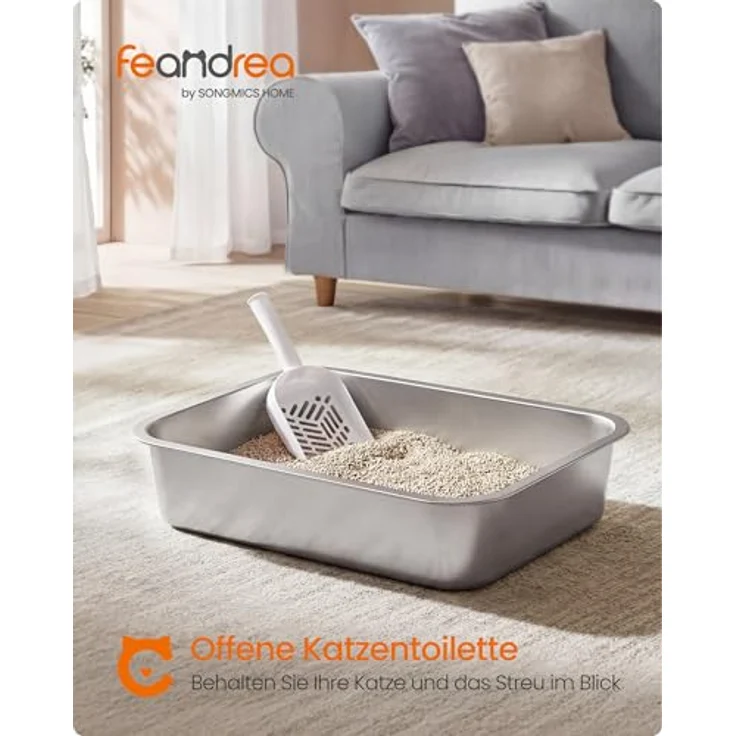 Feandrea Katzenklo Edelstahl, offene Katzentoilette M mit antihaftbeschichteter Oberfläche, geruchsfrei, leicht zu reinigen, 45 x 35 x 15 cm für Kätzchen und kleine Katzen – Bild 2