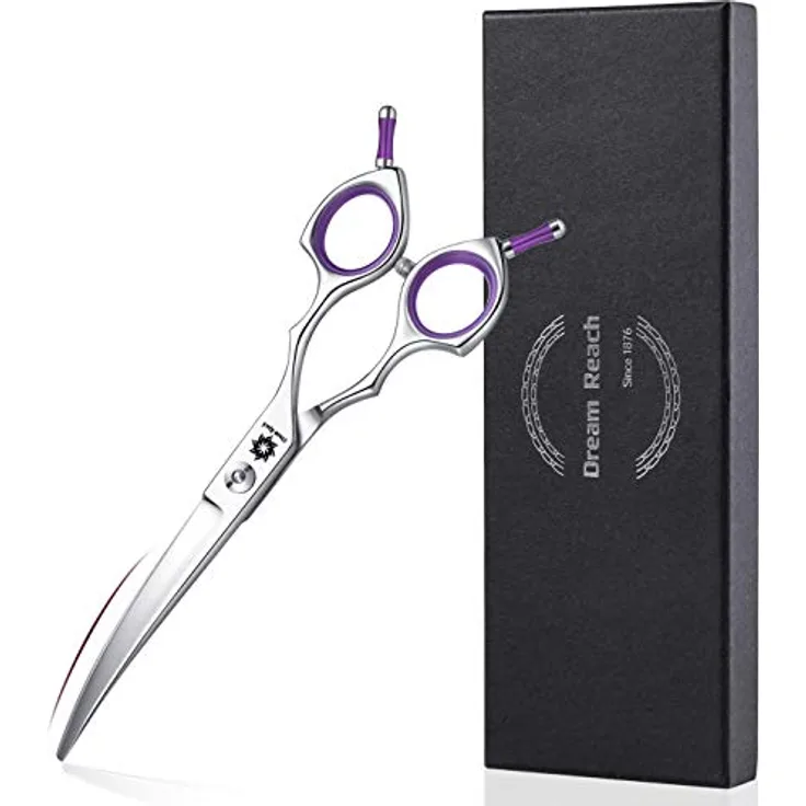 Dream Reach Fellschere 6,5 Inch Gebogene Hundeschere aus Japanischem Edelstahl 440C in Violett, Ideal für Hunde- und Katzenfellpflege