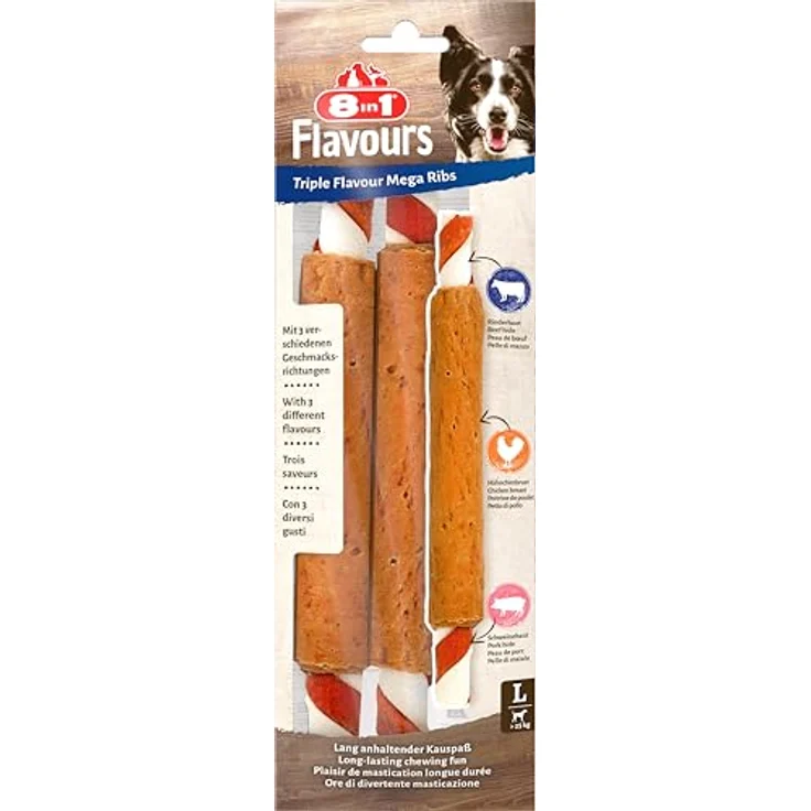 8in1 Triple Flavour Mega Ribs, Kau-Snack für größere Hunde, 140g, reich an Protein, fördert gesunde Zähne und Zahnfleisch – Bild 8