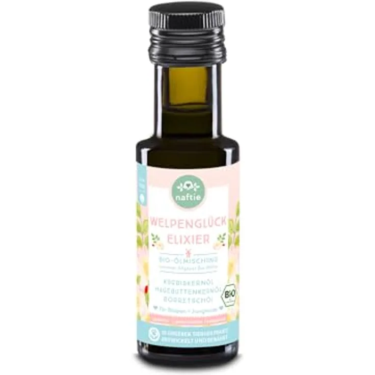 naftie Bio Welpenöl Welpenglück, Öl Mix für Welpen & Junior-Hunde, hochwertige Futteröl Ölmischung mit 7 Bio-Ölen, 100ml