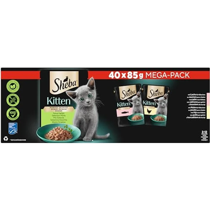 Sheba Katzen Nassfutter für Kitten, Feine Vielfalt mit Lachs (MSC) und Huhn in Sauce, Multipack 40x85g – Bild 3