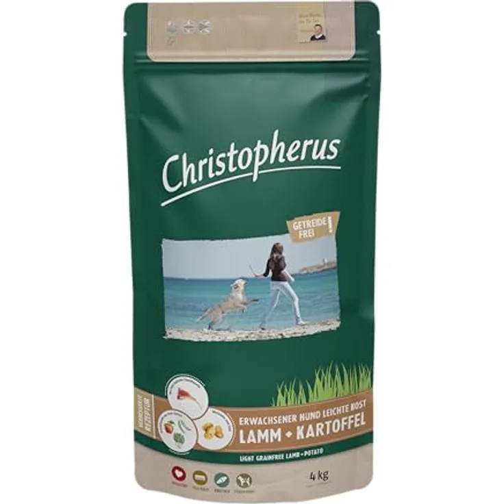 Christopherus Light Grainfree, Trockenfutter für ausgewachsene Hunde mit Übergewicht, Lamm + Kartoffel, getreidefrei, 4 kg