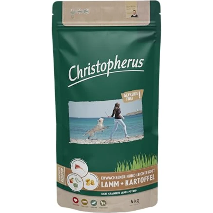 Christopherus Light Grainfree, Trockenfutter für ausgewachsene Hunde mit Übergewicht, Lamm + Kartoffel, getreidefrei, 4 kg – Bild 1