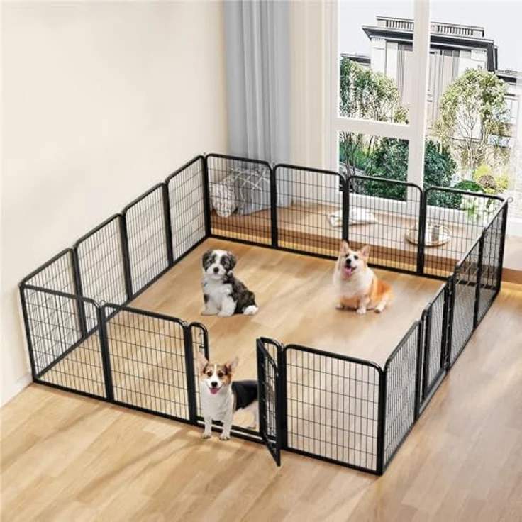 Yaheetech 12-teilig Welpenlaufstall 80cm hoch, faltbares Freilaufgehege mit 2 Türen und automatischer Verriegelung für Wohnung & Garten – Bild 2