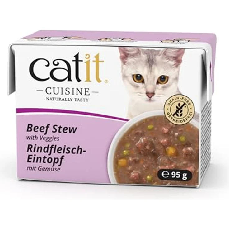 Catit Cuisine Eintopf mit Rinderfleisch und Gemüse, Premium Nassfutter für Katzen, getreidefrei, hoher Fleischanteil, 95g – Bild 1
