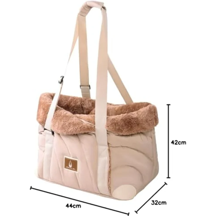 Nobby Tasche Shetland, Hunde-Transportbox mit Plüschfutter, beige, 44 x 32 x 42 cm, für Tiere bis 8 kg, mit Karabiner und herausnehmbarem Boden – Bild 5