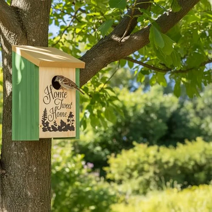 relaxdays Nistkasten Home Tweet Home, dekorativer Vogelbrutkasten aus Tannenholz, grün, mit aufklappbarer Frontplatte für einfache Reinigung – Bild 2