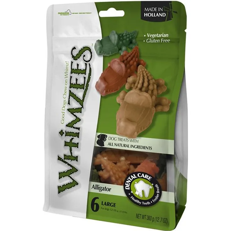 Whimzees Snack Alligator L, 6x60g, schmackhafter Hundesnack für Training und Belohnung