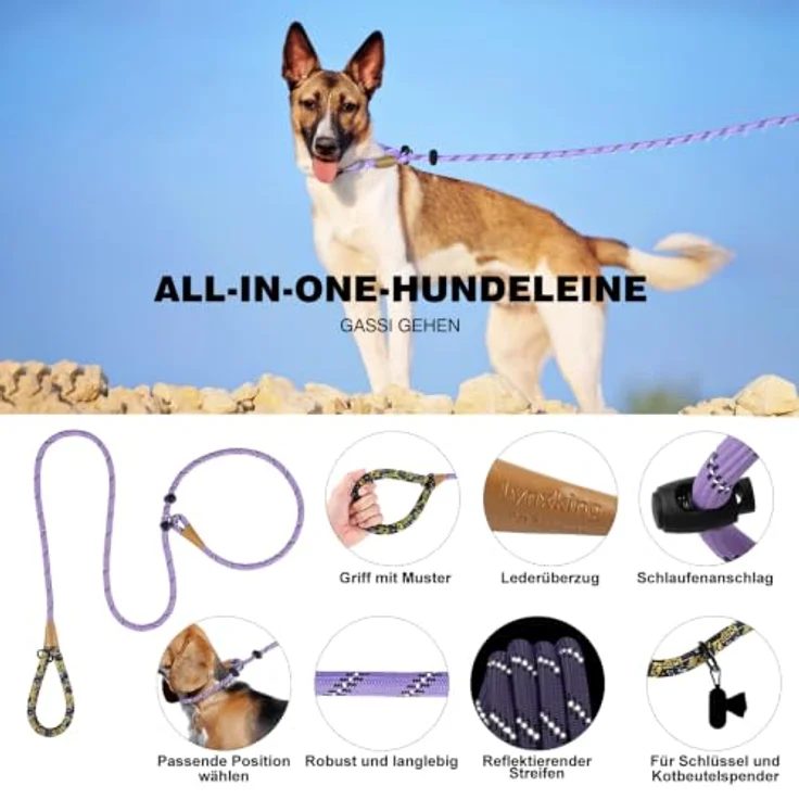 lynxking Hundeleine reflektierende 180cm Schleppleine mit Zugstop und gepolstertem Griff für Training und Gassi gehen, ideal für große und kleine Hunde – Bild 2