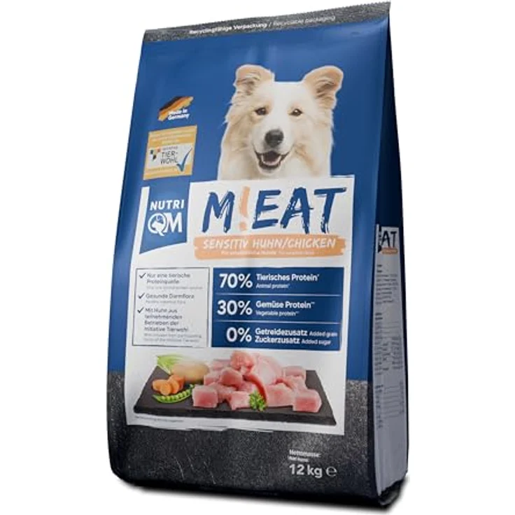 NutriQM® Meat Sensitiv Hundefutter trocken, getreidefrei – Monoprotein Huhn, mit ITW-Tierwohl-Siegel, 12 kg, hoher Fleischanteil, Made in Germany – Bild 1