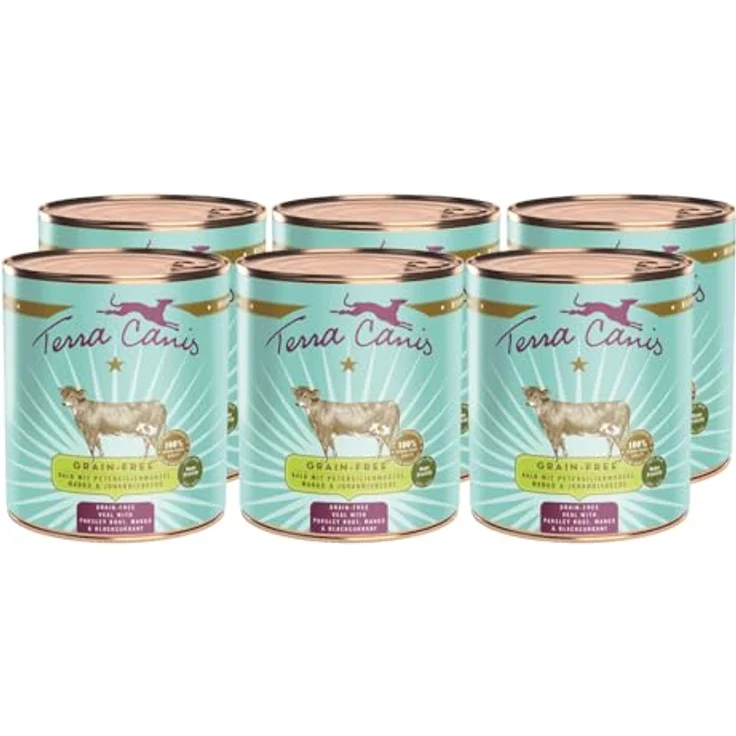 Terra Canis Kalb, Petersilienwurzel, Mango & Johannisbeere - Getreidefreies Nassfutter, 6x800g I Premium Hundefutter in 100% Lebensmittelqualität, allergenarm & gesund – Bild 1
